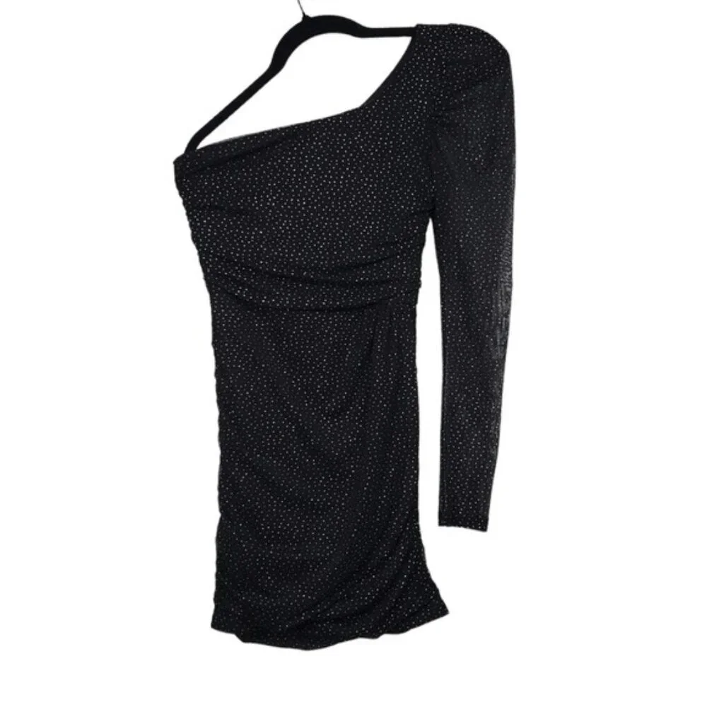 Lucy In The Sky Womens Larissa One Shoulder Glitter Mesh Mini Dress Size XS - Picture 4 of 7